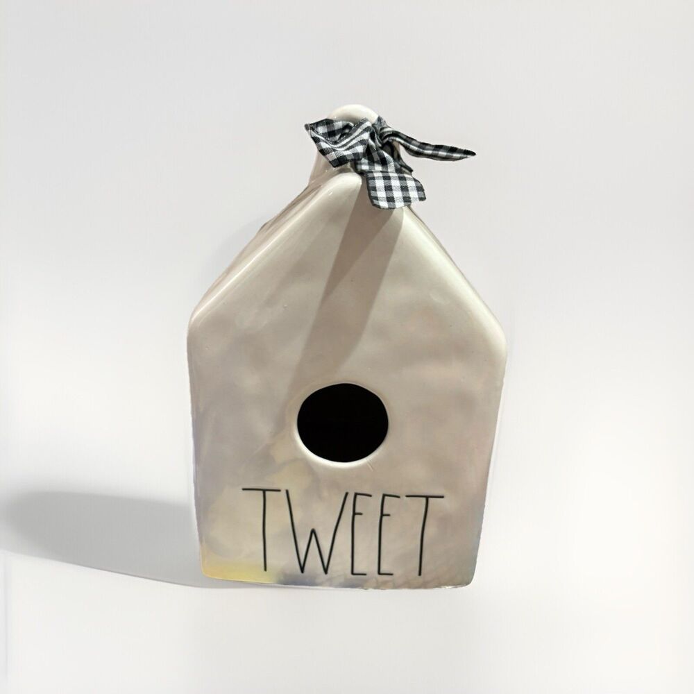 RAE DUNN MAGENTA TWEET BIRDHOUSE GINGHAM RIBBON New‎
